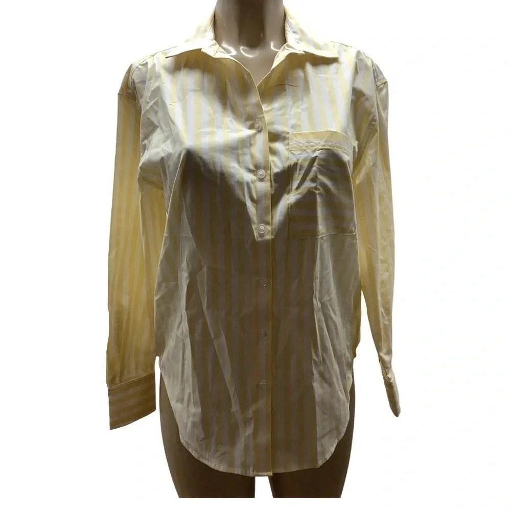 Casa Cabana Bethany Butter Yellow Striped Button Down Shirt Size Small New